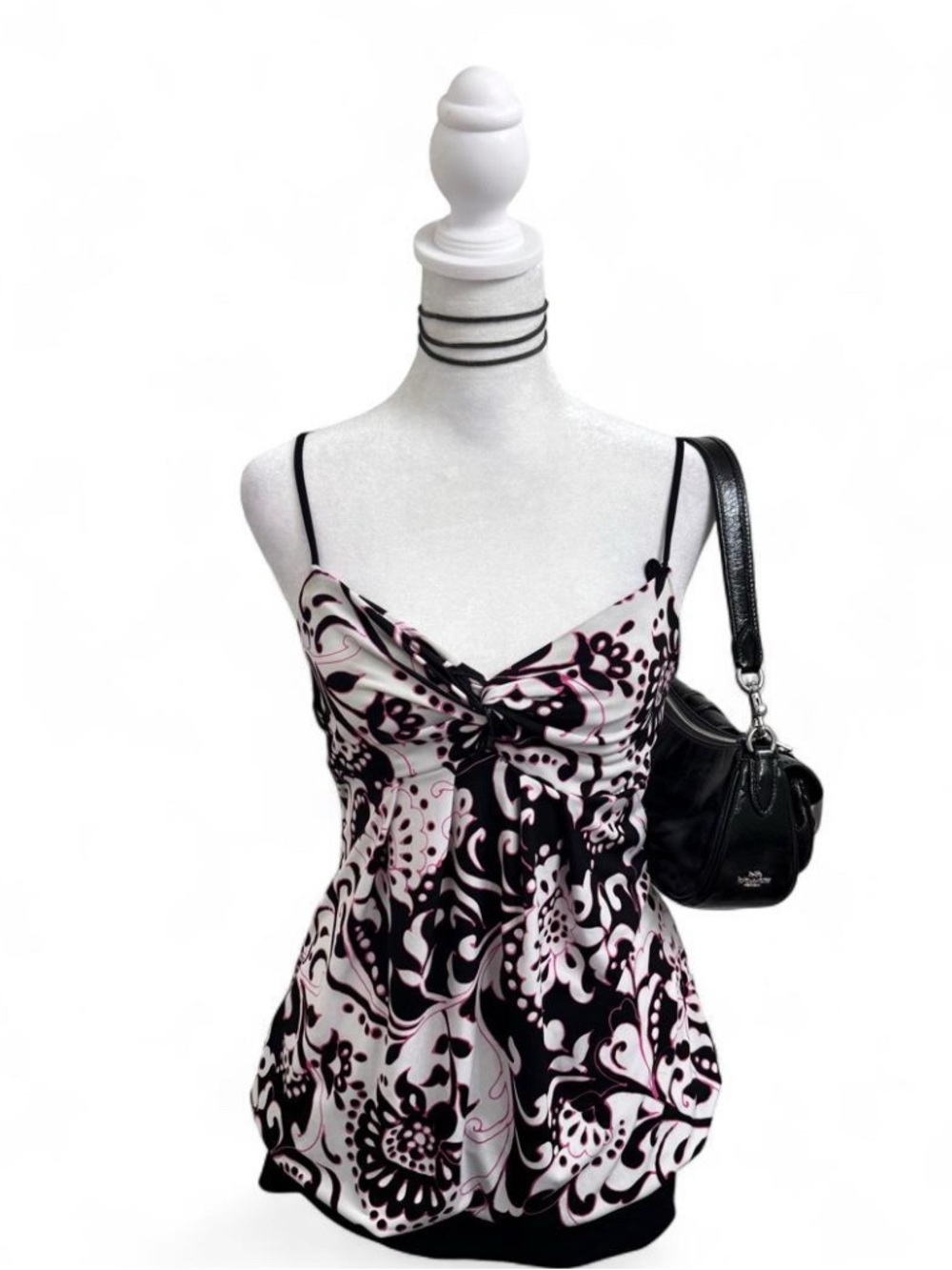 Rampage Black & White Floral Twist-Front Cami